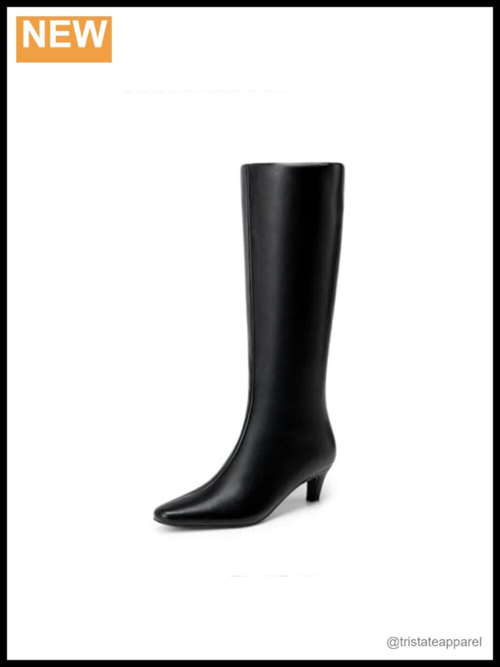 Women's Knee High Kitten Heel Boots Square Toe Faux Leather Zip